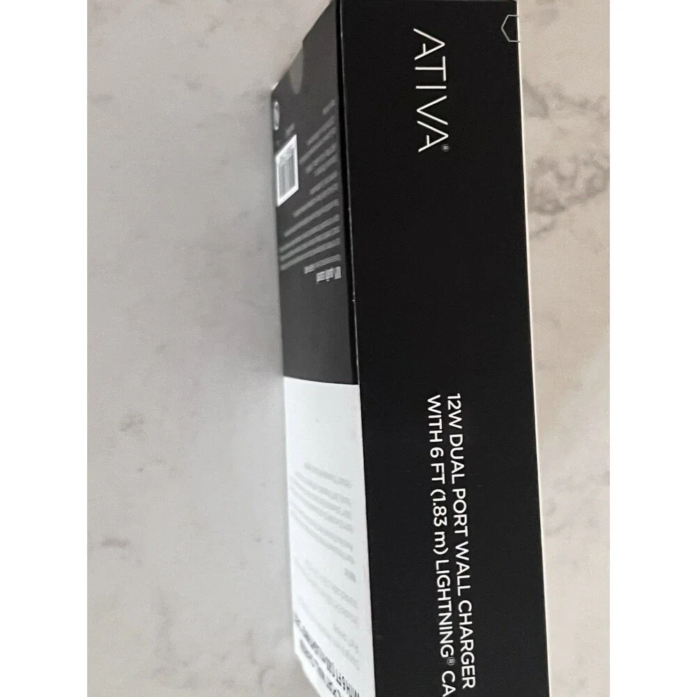 Ativa 12W Dual Port Wall Charger Black w/ 6 ft Tangle-Resistant  Cable